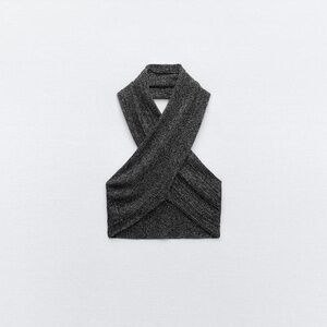 Zara Metallic Thread Knit Halter Top
